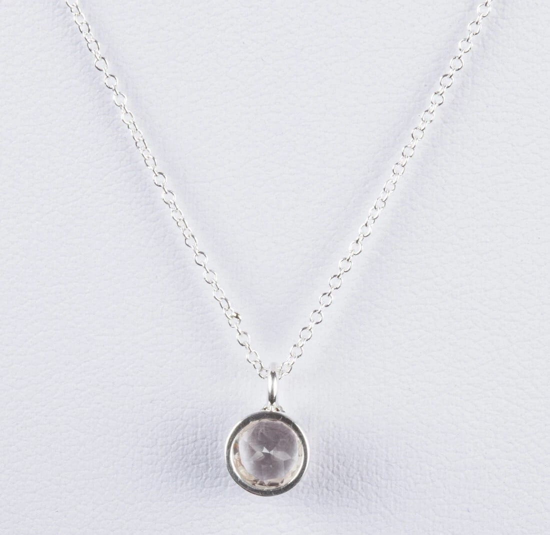 Sterling Faceted Rock Crystal Clear Quartz Astrology Pendant Necklace April - 5