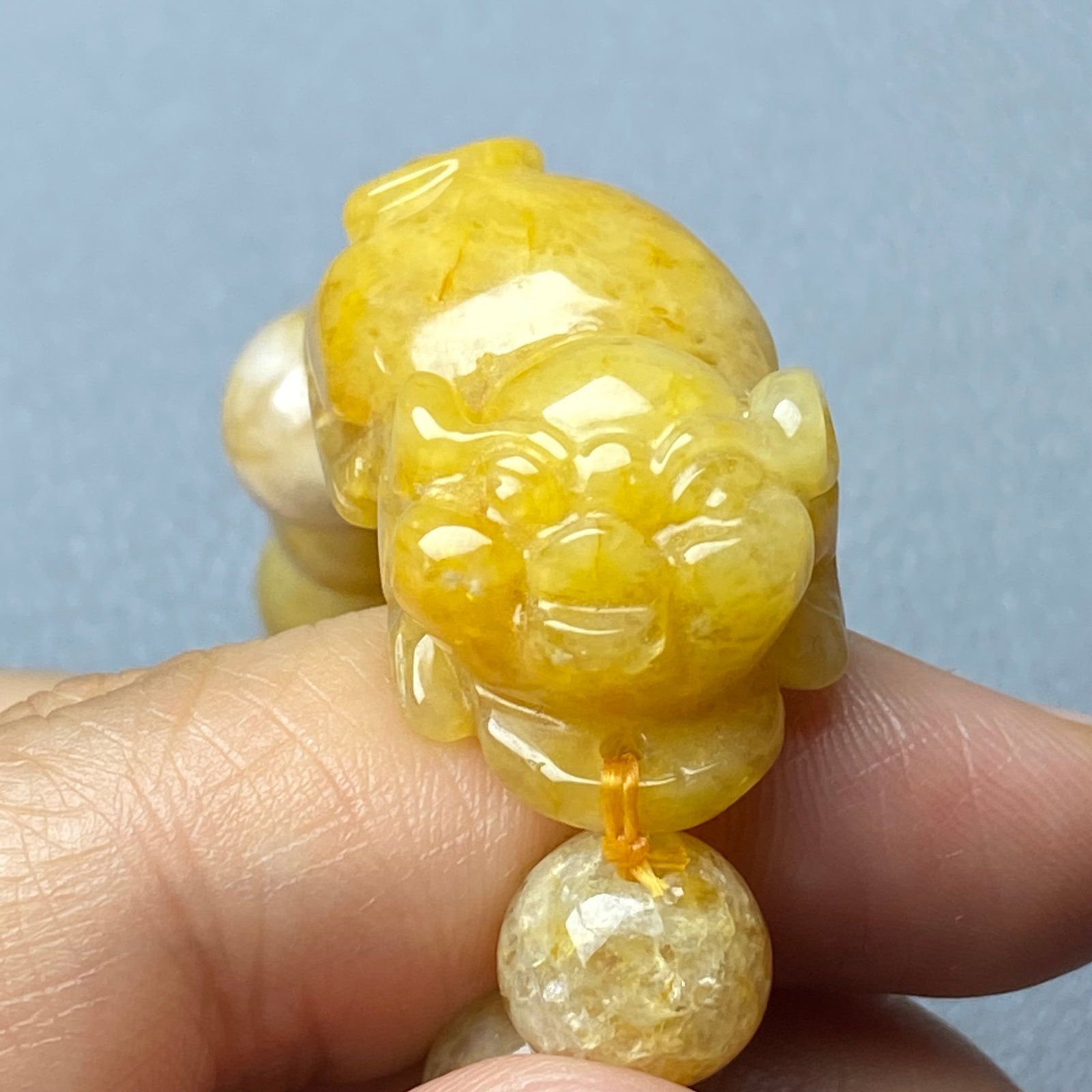 Vintage Yellow Jade carved Pixiu Beads Bracelet - 2