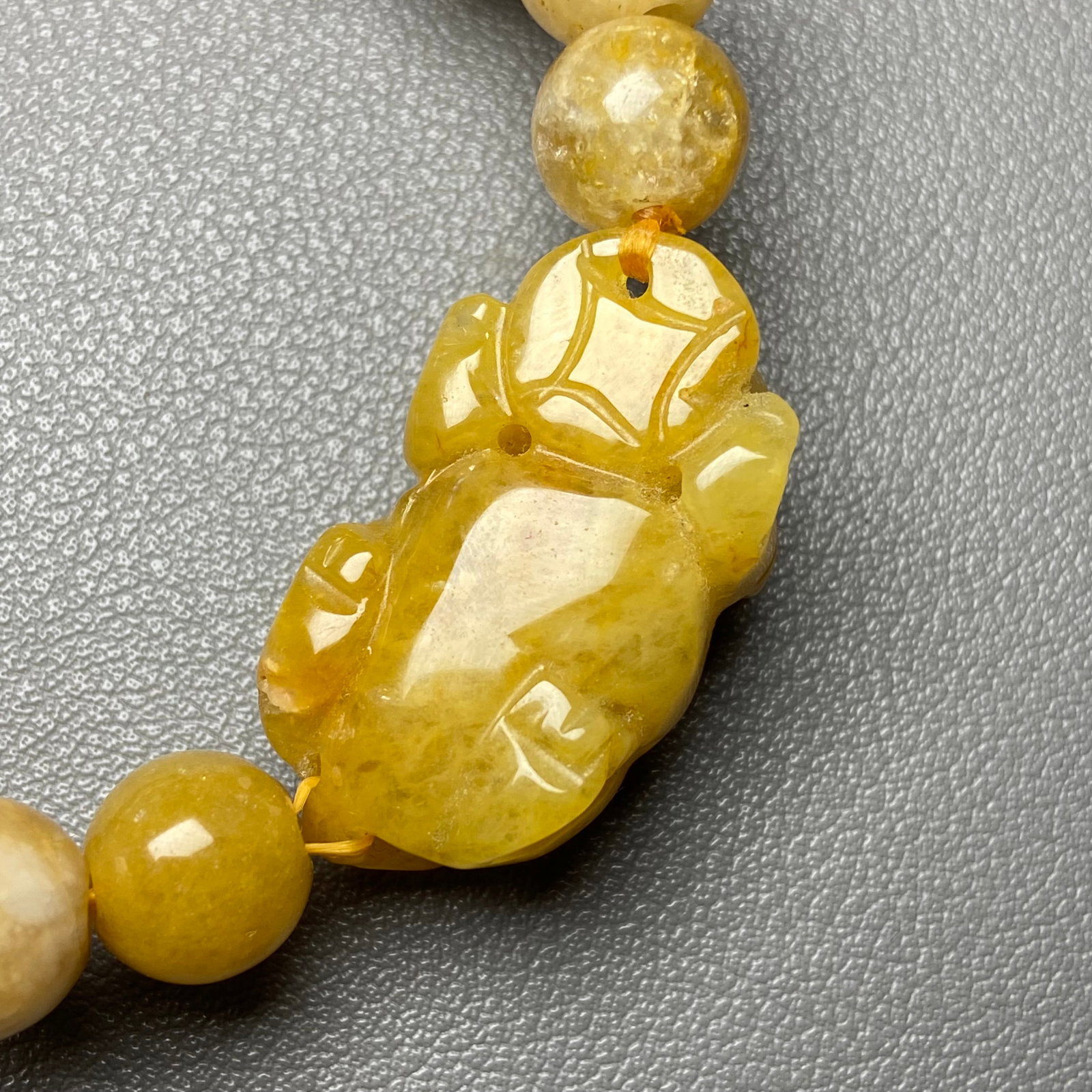 Vintage Yellow Jade carved Pixiu Beads Bracelet - 3