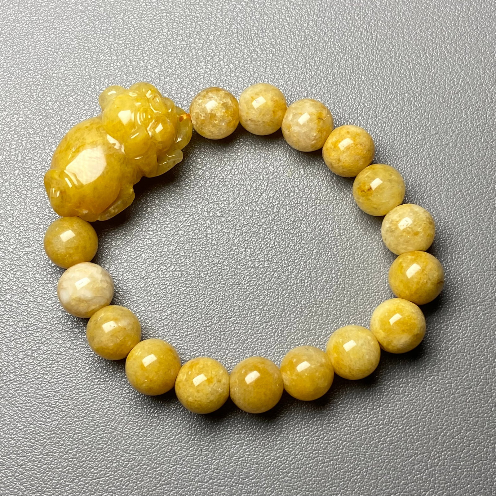 Vintage Yellow Jade carved Pixiu Beads Bracelet - 4