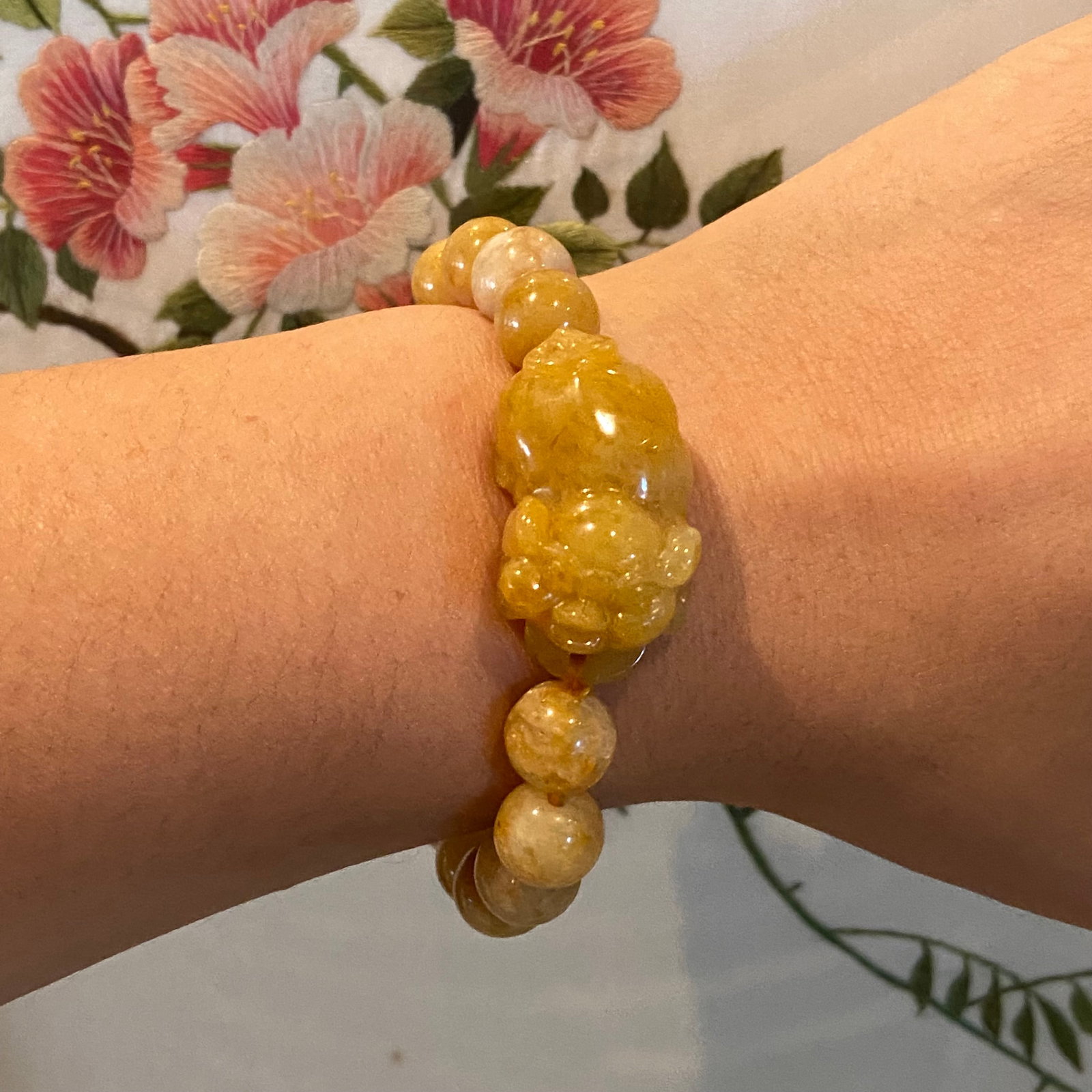Vintage Yellow Jade carved Pixiu Beads Bracelet - 7