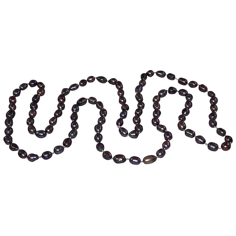 Baroque Grey Pearl Bead Flapper Necklace - 7