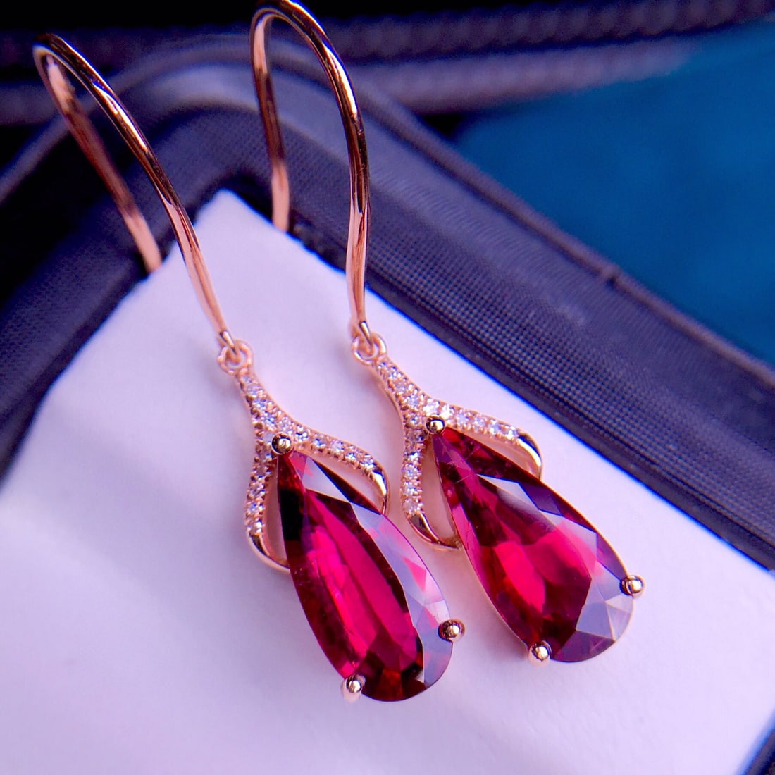 14K GOLD 3.6 CT NATURAL TOURMALINE & DIAMOND EARRINGS - 2