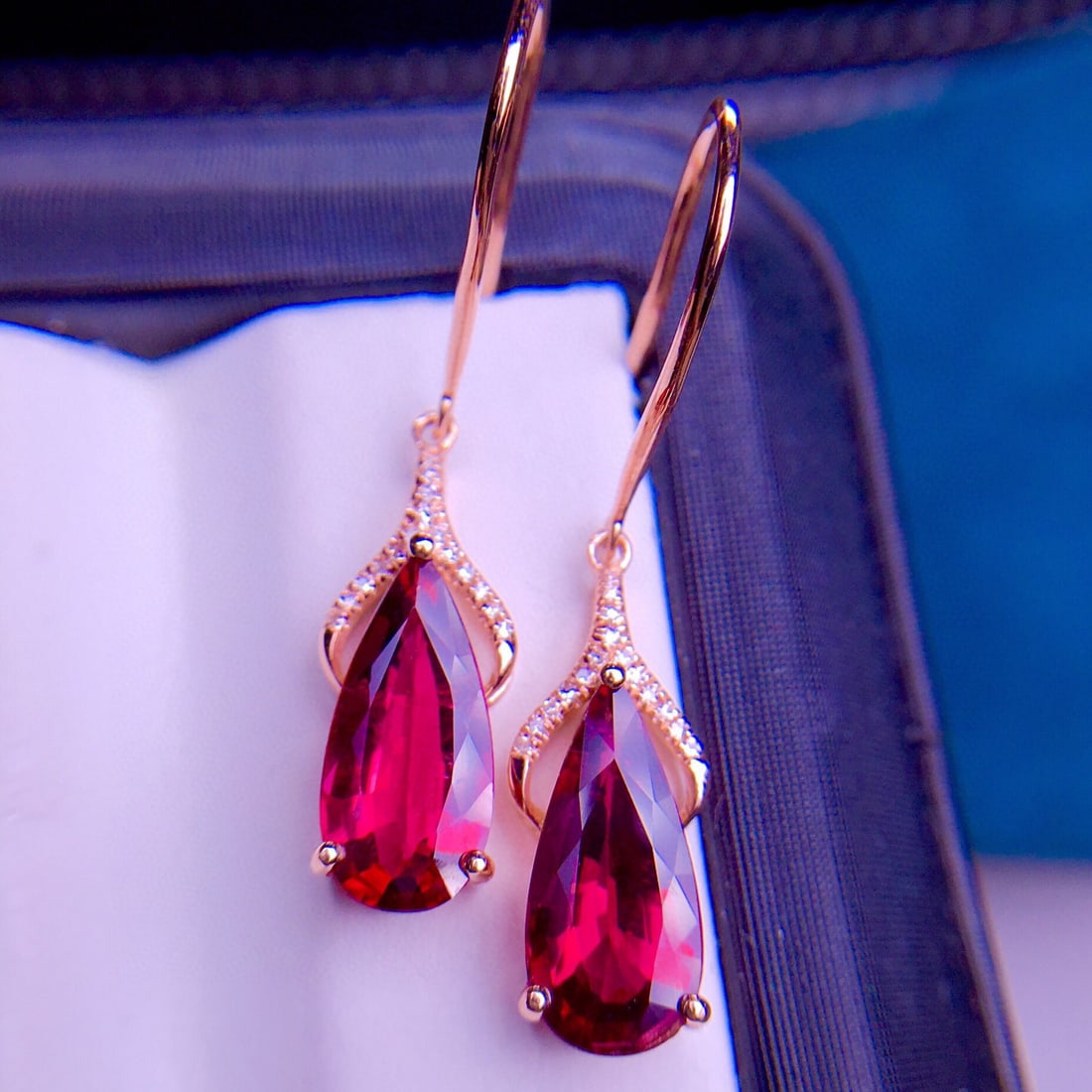 14K GOLD 3.6 CT NATURAL TOURMALINE & DIAMOND EARRINGS - 3