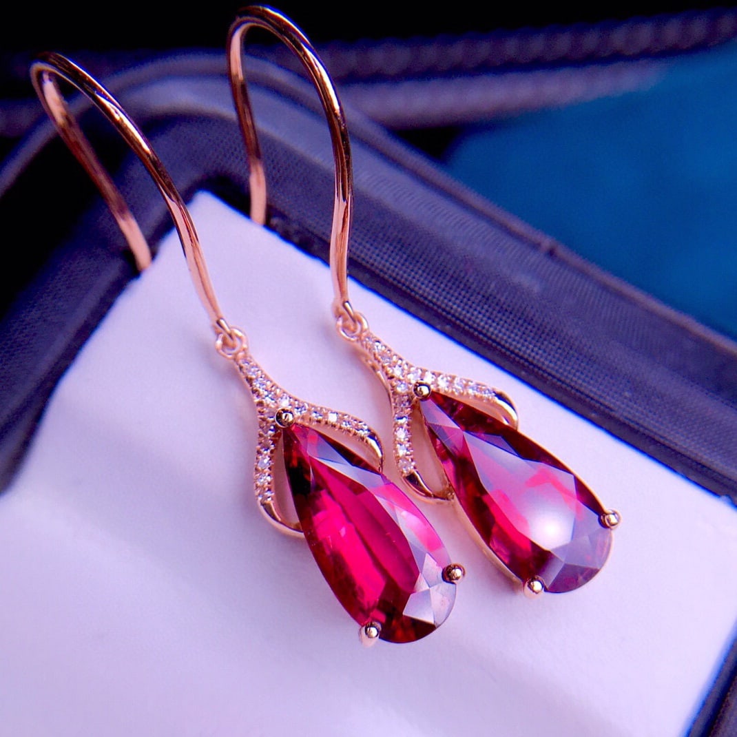 14K GOLD 3.6 CT NATURAL TOURMALINE & DIAMOND EARRINGS - 4
