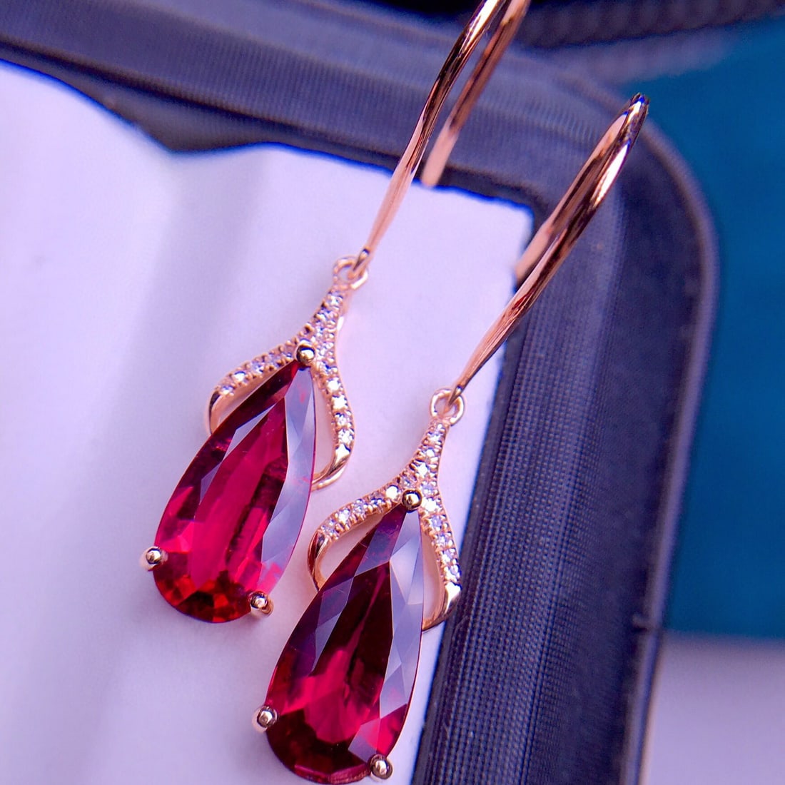 14K GOLD 3.6 CT NATURAL TOURMALINE & DIAMOND EARRINGS - 5