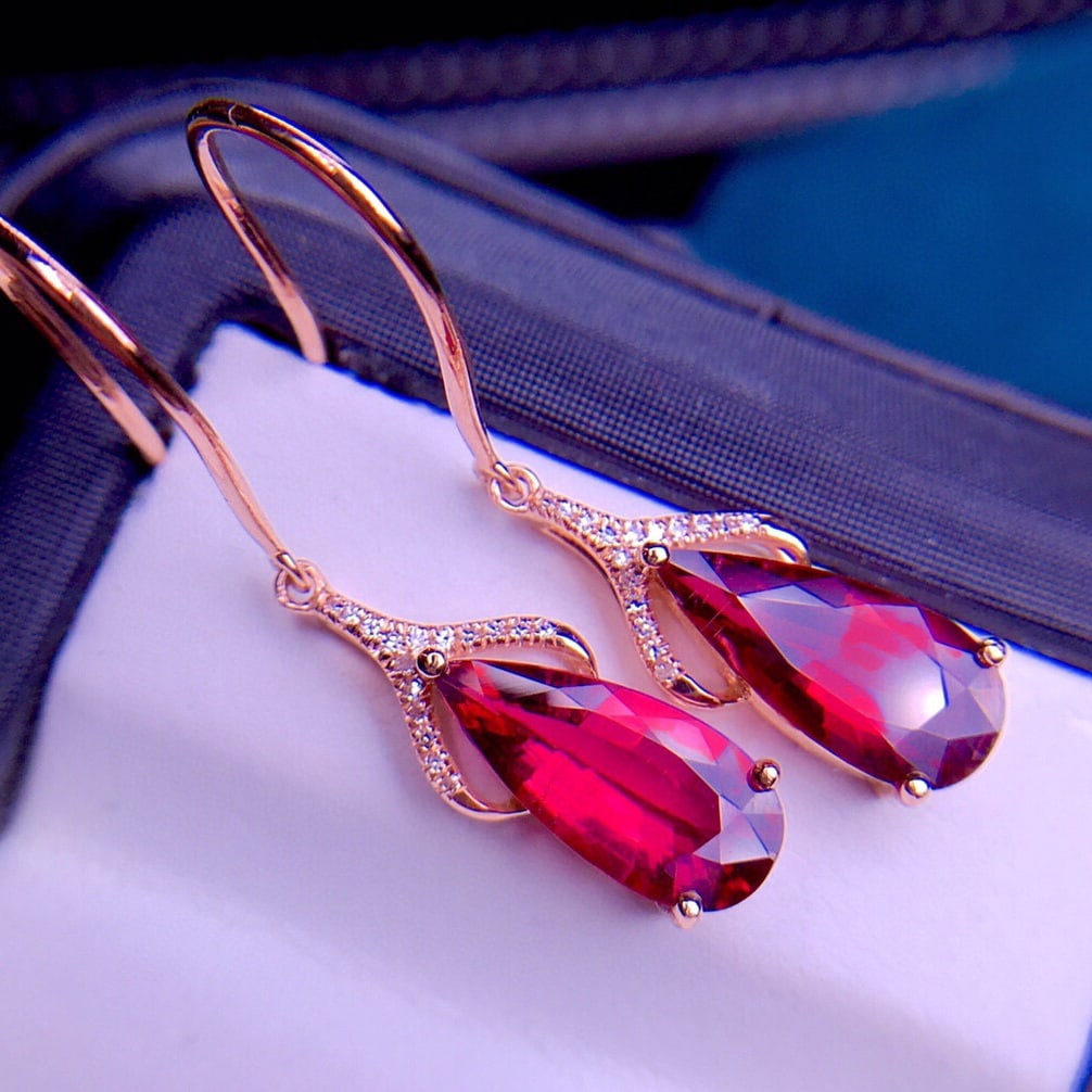 14K GOLD 3.6 CT NATURAL TOURMALINE & DIAMOND EARRINGS - 6