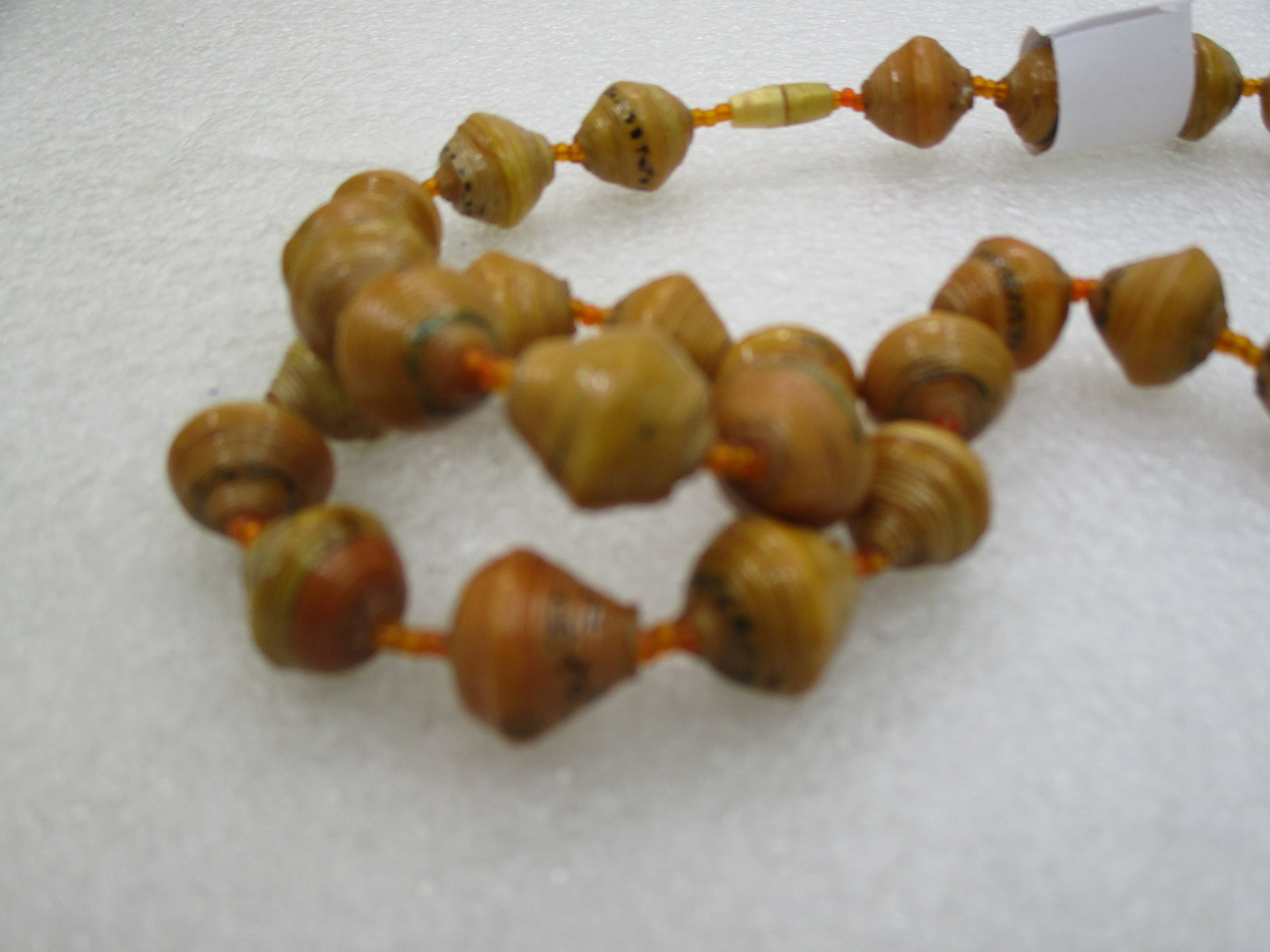Vintage Tan Celluloid/Plastic Beaded Necklace 19.5", Conical Beads, Wrapped Design, Mid-Century - 5