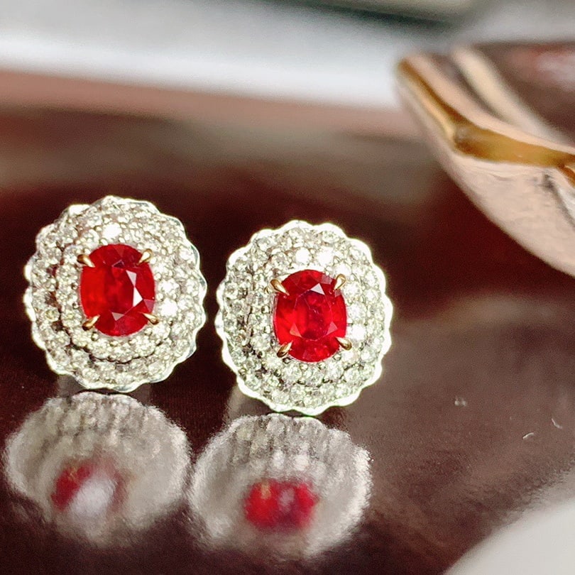 14K GOLD 0.73 CT NATURAL RUBY & DIAMOND EARRINGS - 2