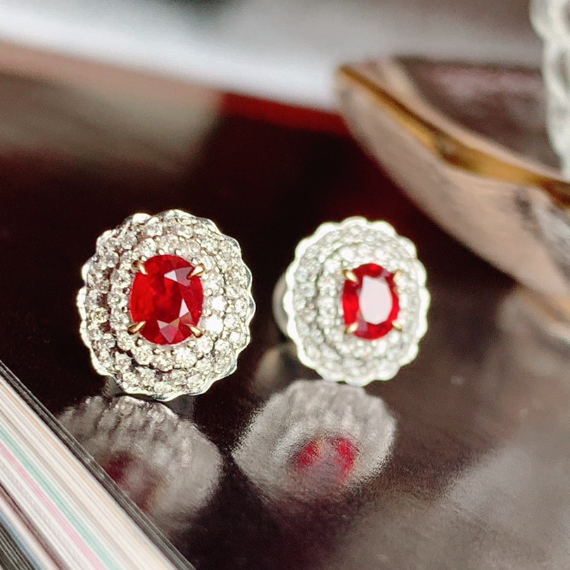 14K GOLD 0.73 CT NATURAL RUBY & DIAMOND EARRINGS - 3