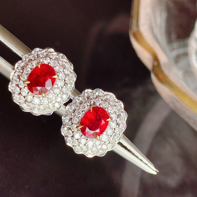 14K GOLD 0.73 CT NATURAL RUBY & DIAMOND EARRINGS - 4