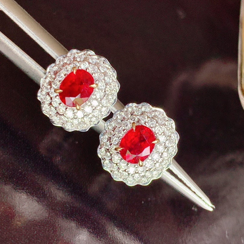 14K GOLD 0.73 CT NATURAL RUBY & DIAMOND EARRINGS - 5