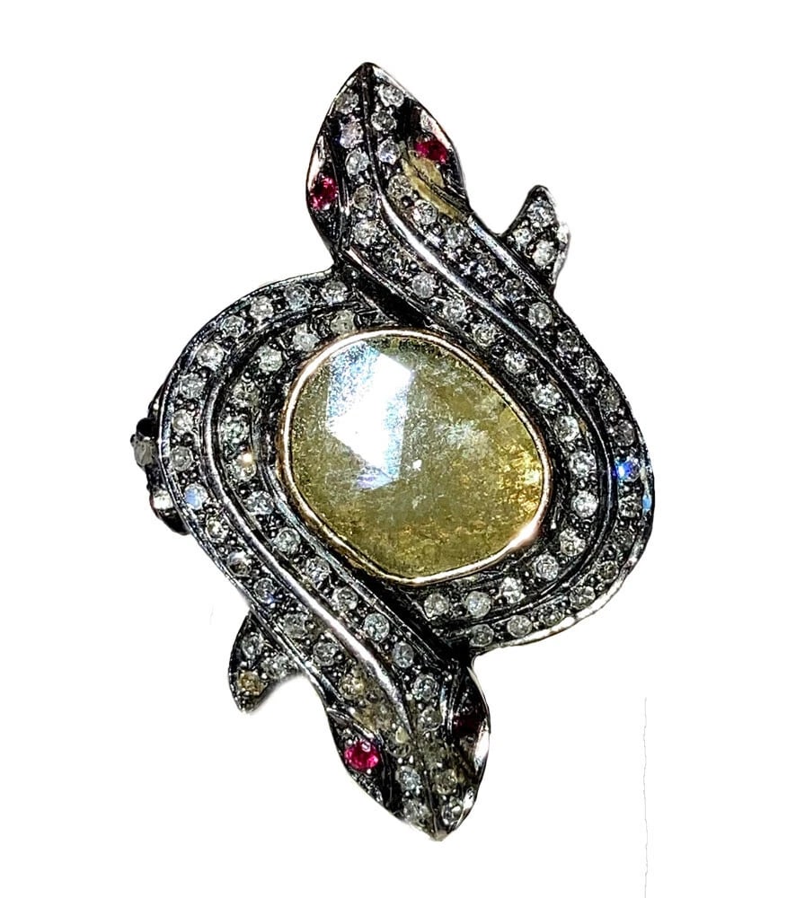 Diamond Pave Ruby Sterling Double Snake Cocktail Ring - 2