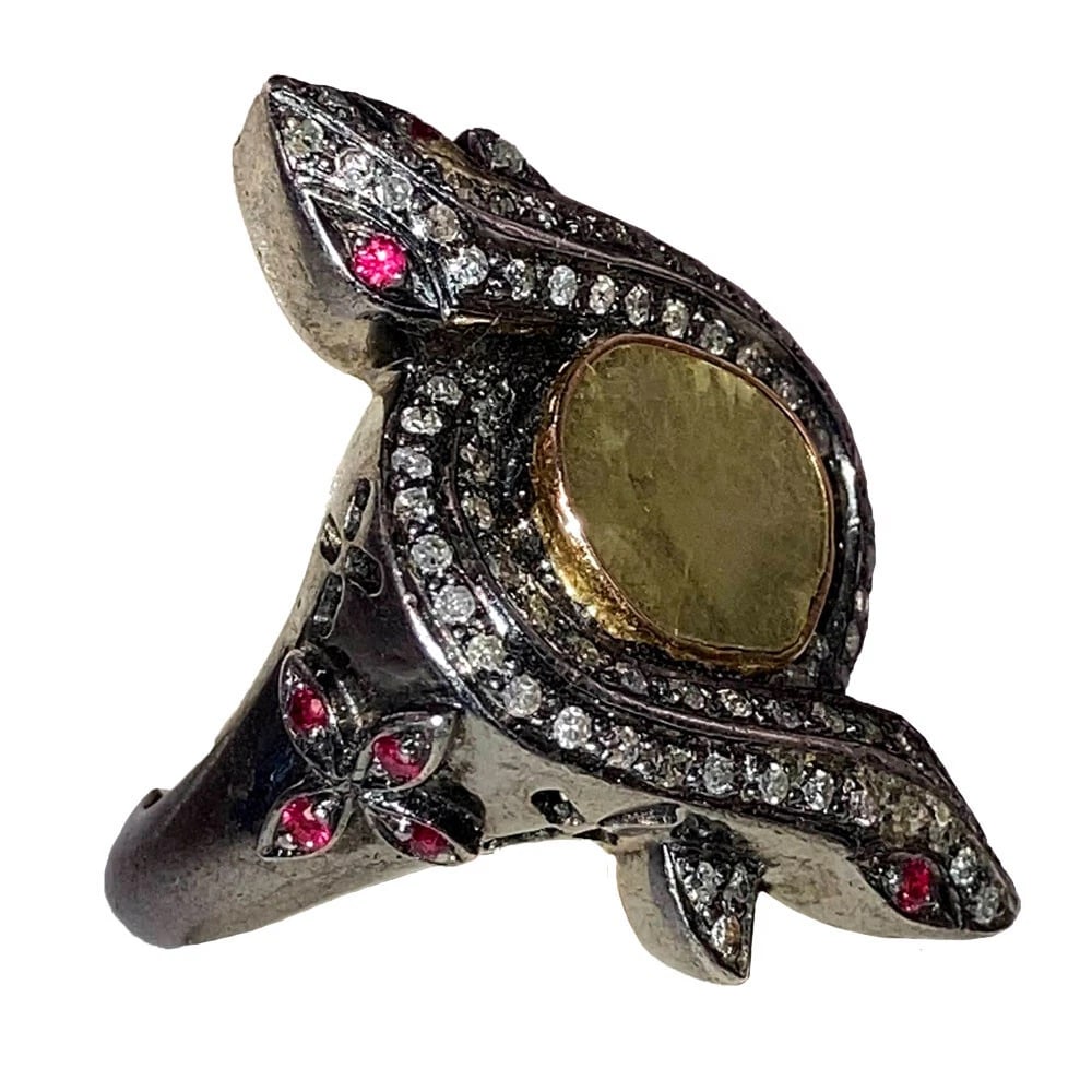 Diamond Pave Ruby Sterling Double Snake Cocktail Ring - 3