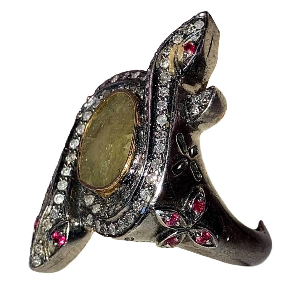 Diamond Pave Ruby Sterling Double Snake Cocktail Ring - 4