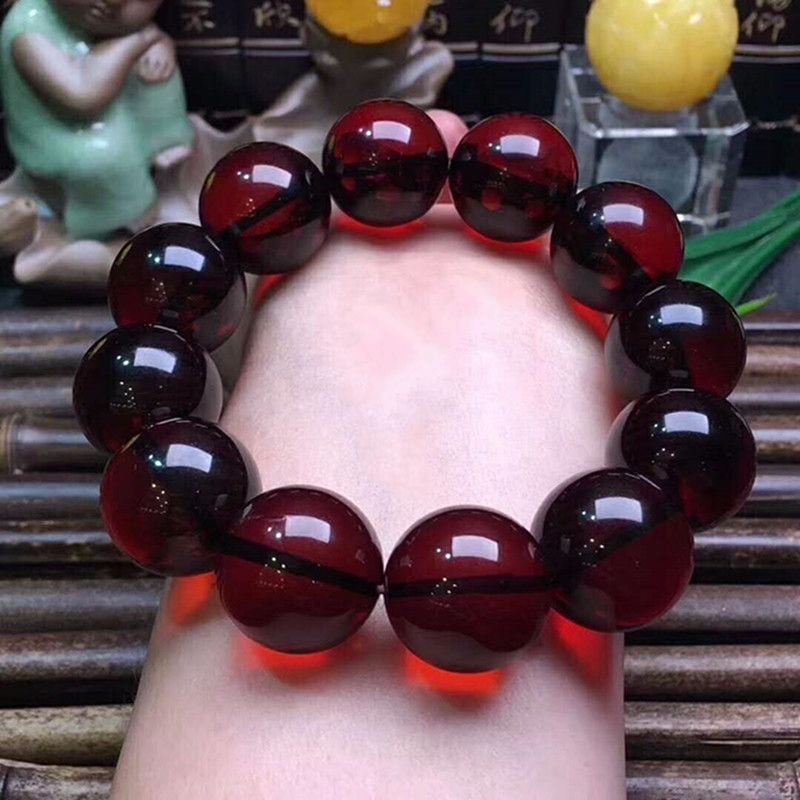 20mm Vintage Cherry Amber-like Beads Elastic Bracelet - 4