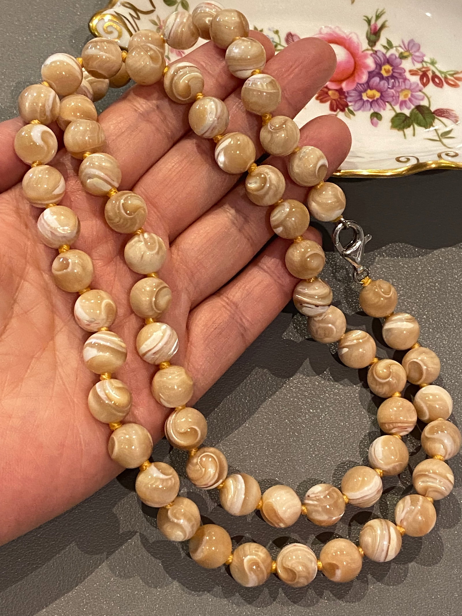 Antique Golden Tridacna Fossil Neptunian Beads Necklace - 2