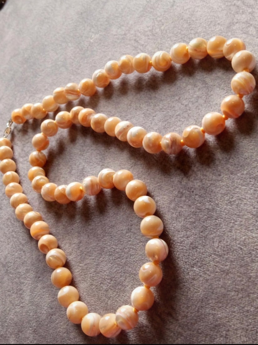 Antique Golden Tridacna Fossil Neptunian Beads Necklace - 3