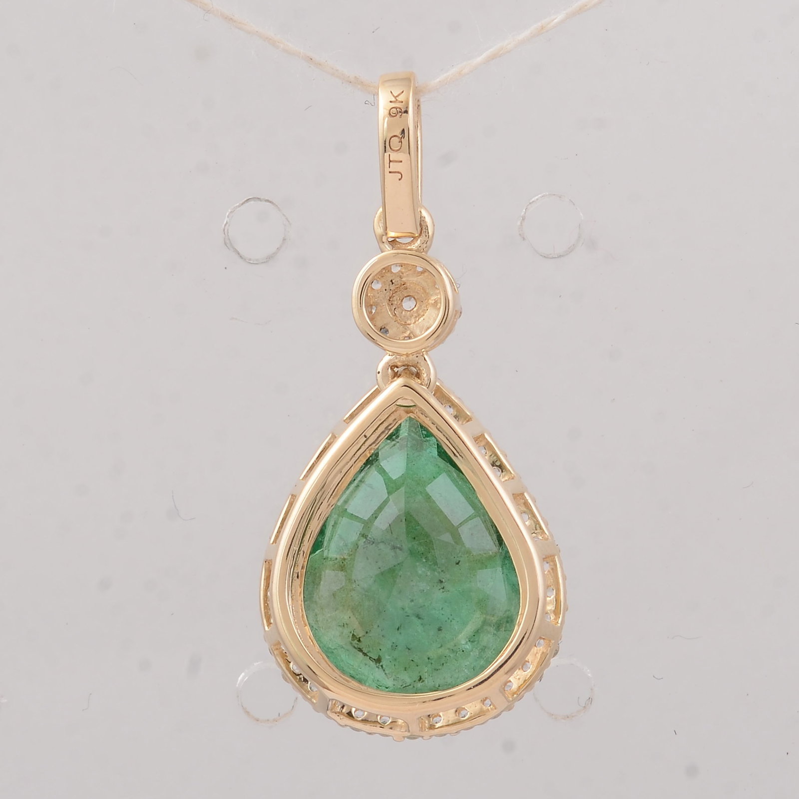 3.41 Ct Pear Emerald 9K Gold Pendant - 2