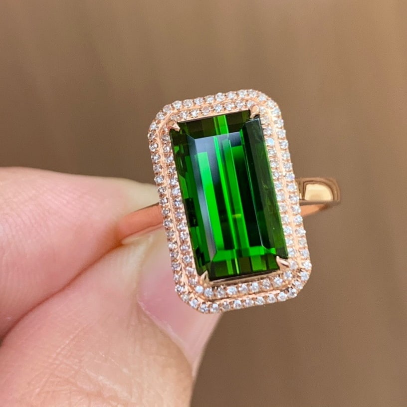 14K GOLD 4.03 CT NATURAL TOURMALINE & DIAMOND RING - 2