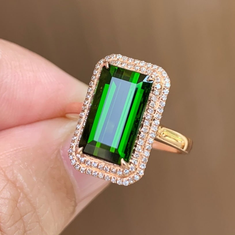 14K GOLD 4.03 CT NATURAL TOURMALINE & DIAMOND RING - 3
