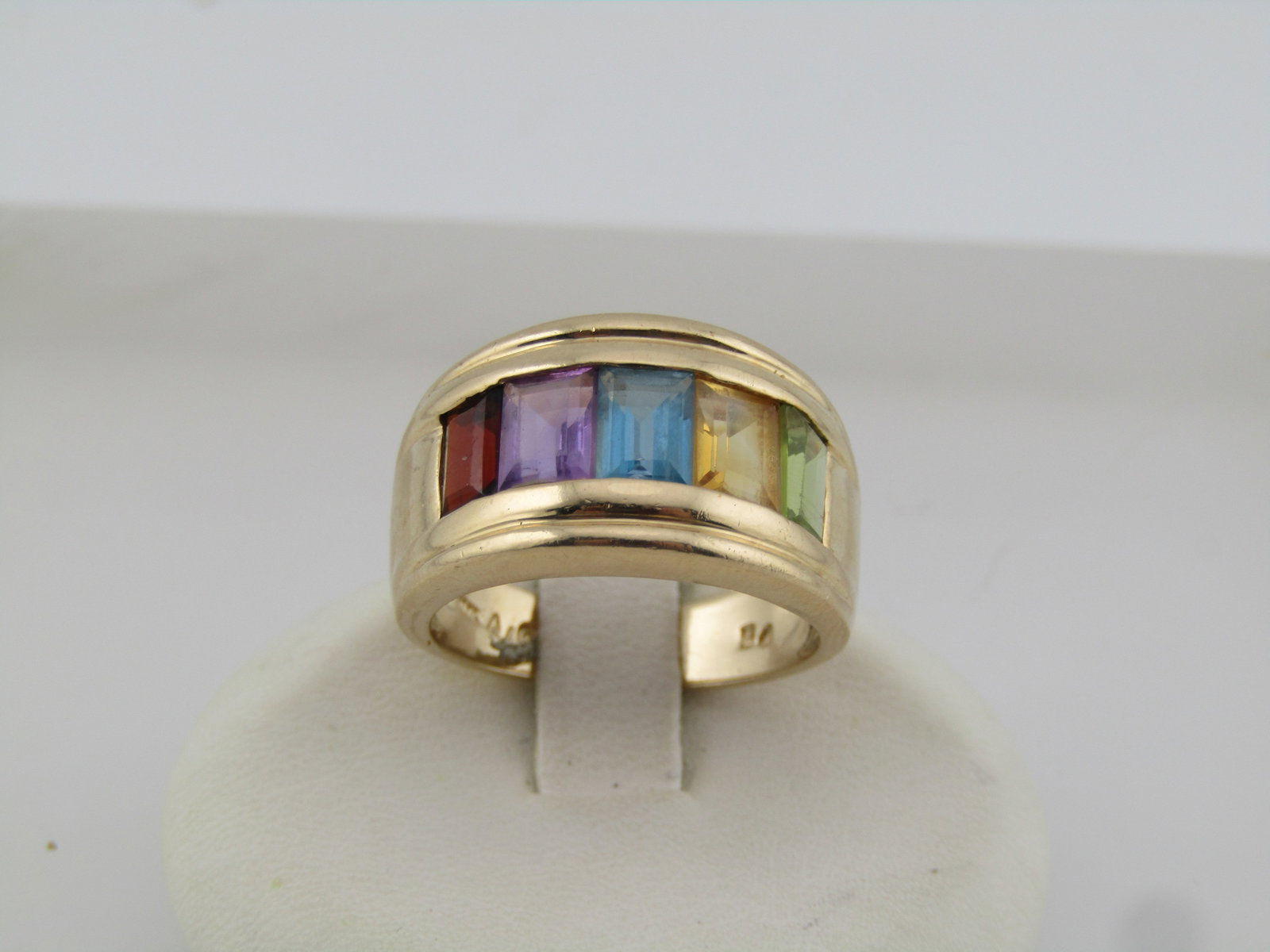 Vintage 10kt Mixed Gem Band Ring, Sz. 7, Signed, 1980's - 2