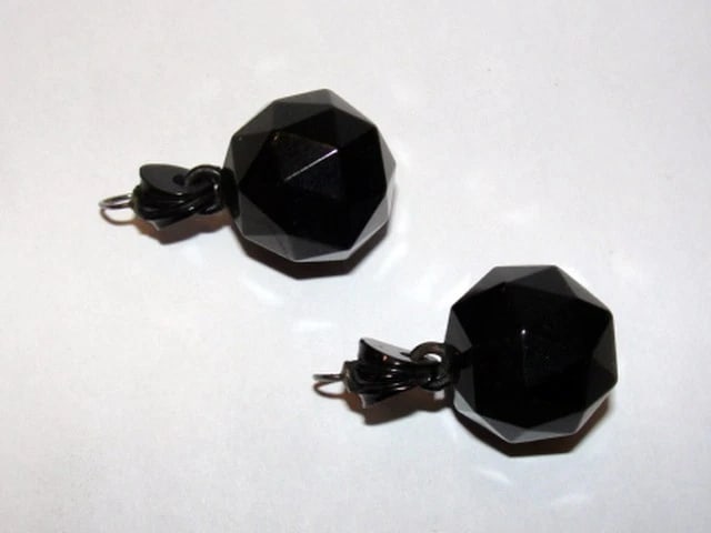 Victorian Gutta Percha Steel Pyramid Dangle Ball Drop Earrings - 3