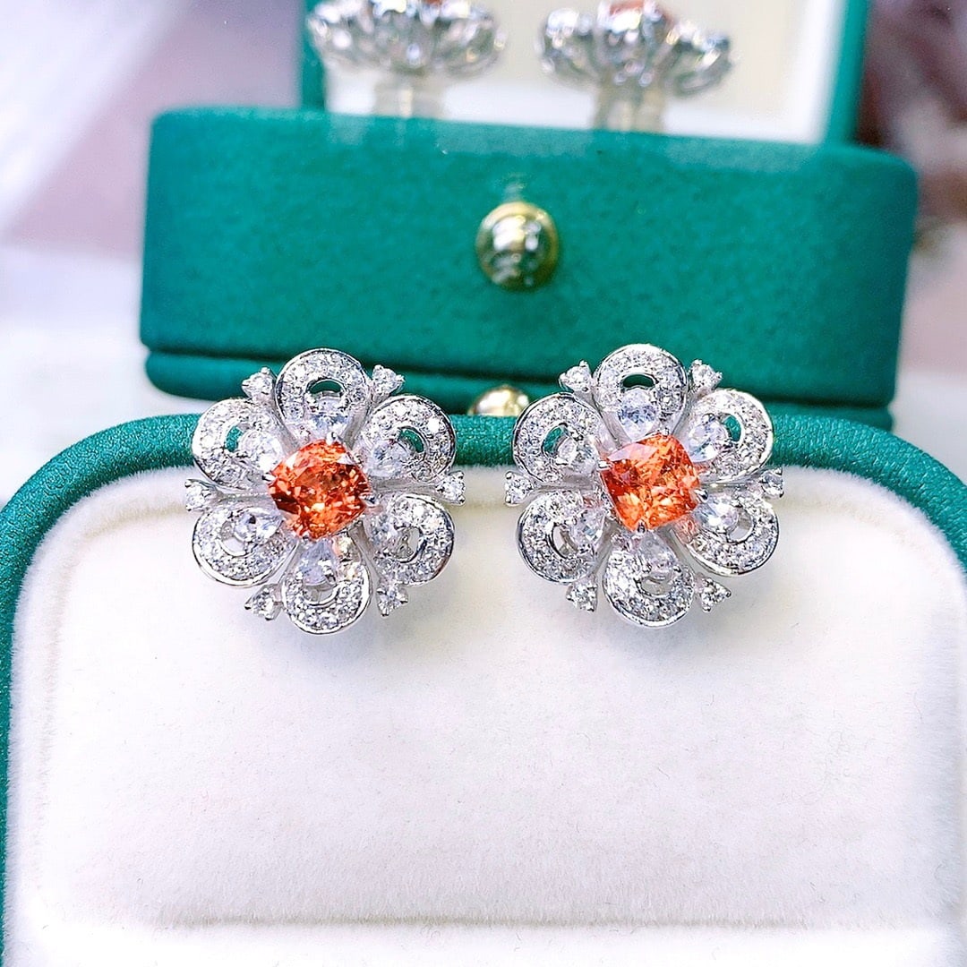 14K GOLD 2 CT NATURAL SPINEL & SAPPHIRE & DIAMOND EARRINGS: Title:14K GOLD 2 CT NATURAL SPINEL & SAPPHIRE & DIAMOND EARRINGS Description:Ref:230656390Gold Content:14K GoldMain Gemstone:SpinelNumber of stones:2Shape:CushionCarat Weight:2ct Color:OrangeTreatment