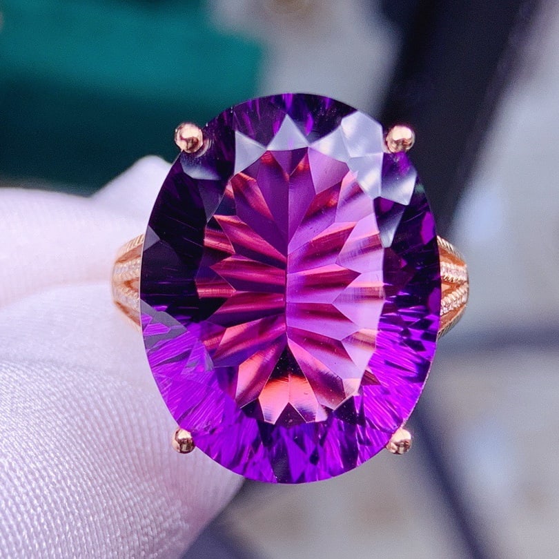 14K GOLD 13.95 CT NATURAL AMETHYST & DIAMOND RING (1 of 5)