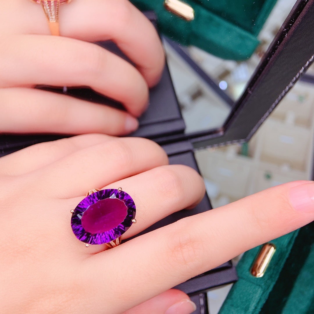 14K GOLD 13.95 CT NATURAL AMETHYST & DIAMOND RING - 5