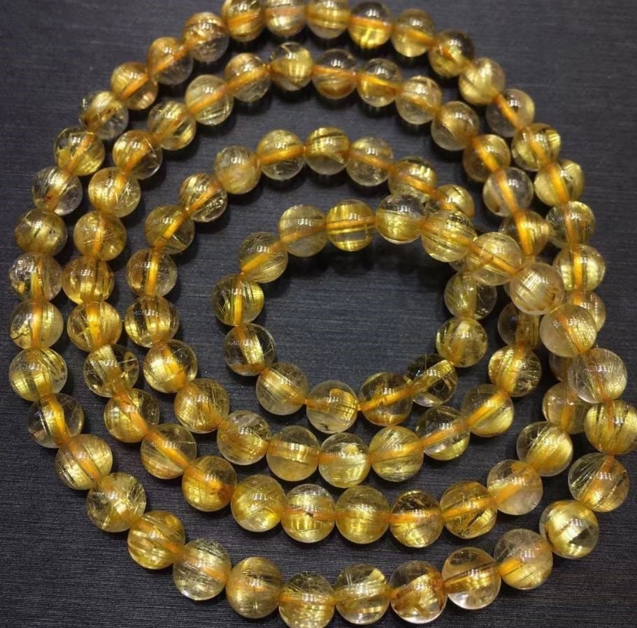 Natural Gold Rutilated Quartz Crystal 3 Laps Bracelet/Necklace - 2