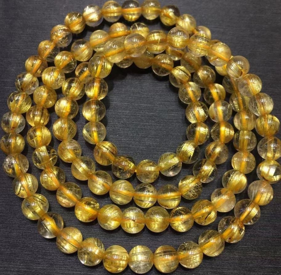 Natural Gold Rutilated Quartz Crystal 3 Laps Bracelet/Necklace - 4