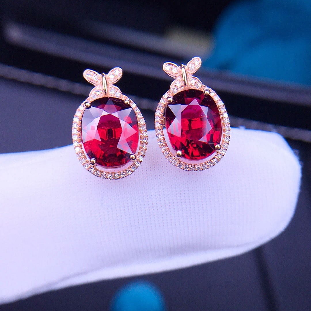 14K GOLD 3.3 CT NATURAL TOURMALINE & DIAMOND EARRINGS (1 of 6)