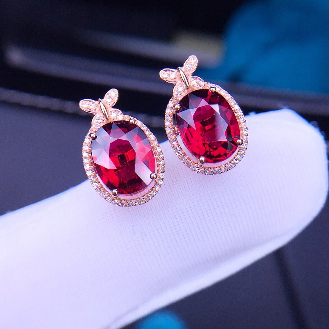14K GOLD 3.3 CT NATURAL TOURMALINE & DIAMOND EARRINGS - 2