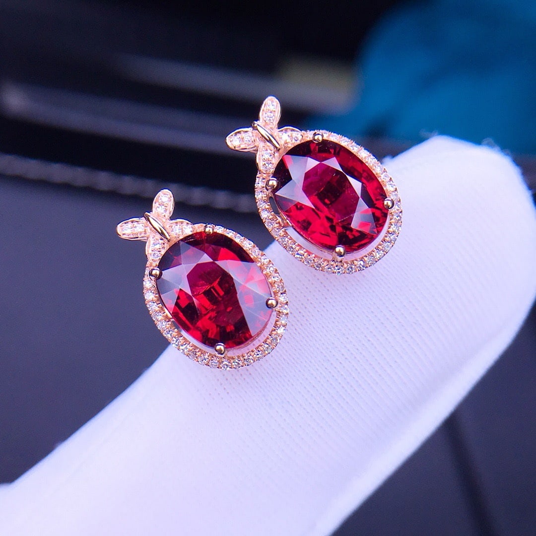14K GOLD 3.3 CT NATURAL TOURMALINE & DIAMOND EARRINGS - 3