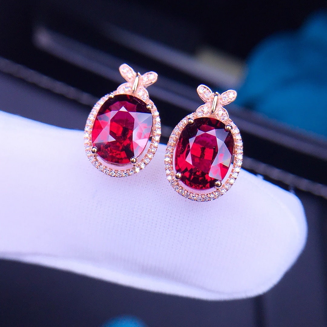 14K GOLD 3.3 CT NATURAL TOURMALINE & DIAMOND EARRINGS - 4
