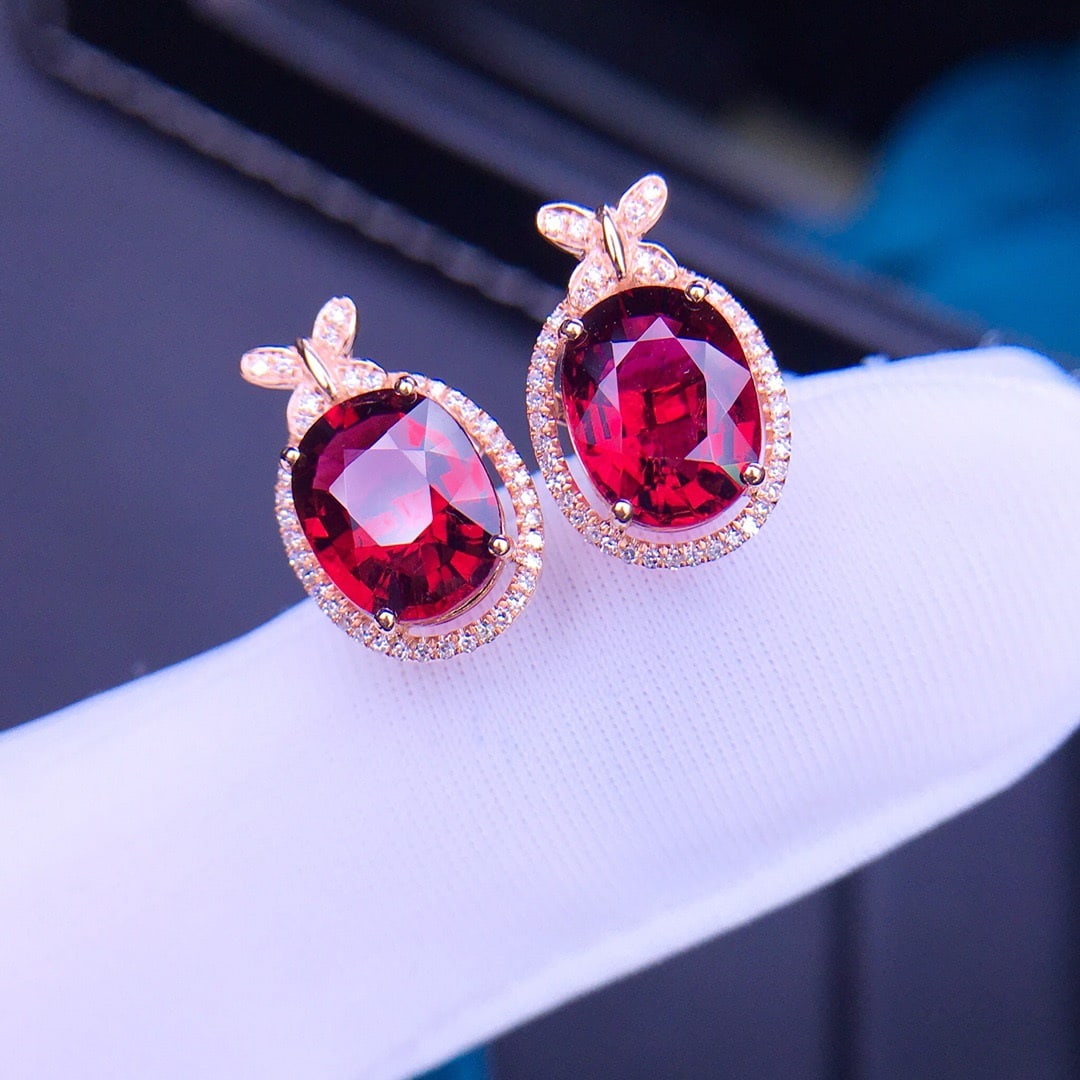 14K GOLD 3.3 CT NATURAL TOURMALINE & DIAMOND EARRINGS - 5