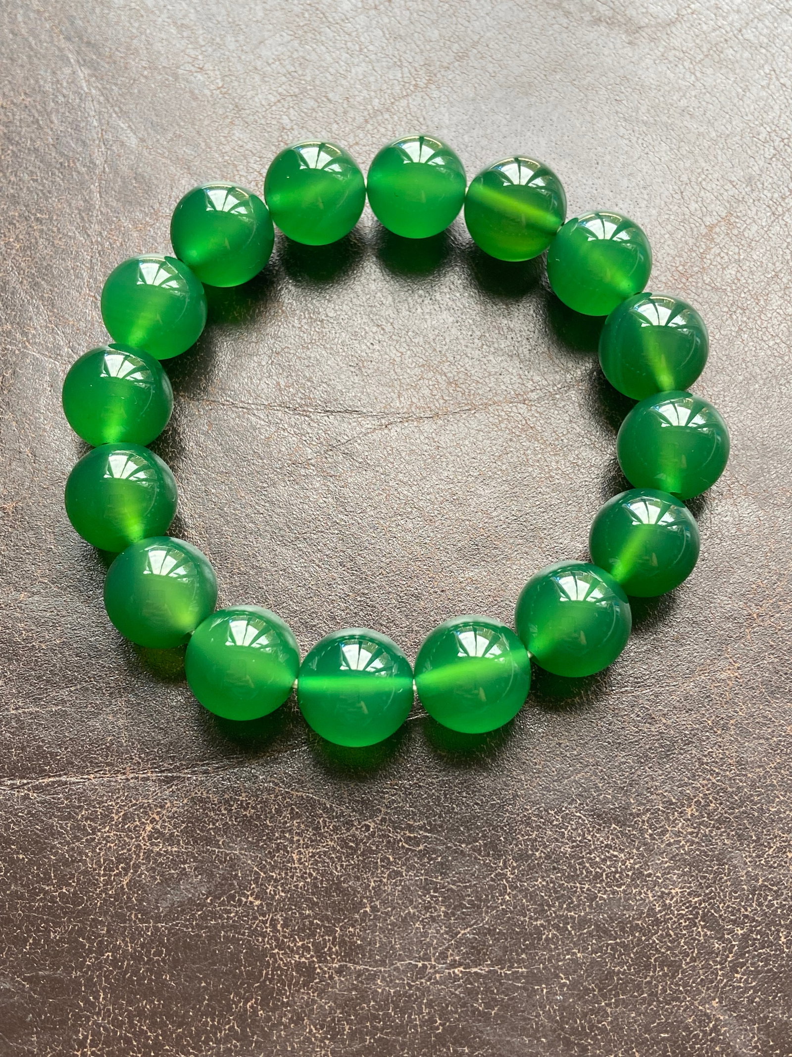 12mm Natural Imperial Green Chalcedony Jade Bead Bracelet - 4