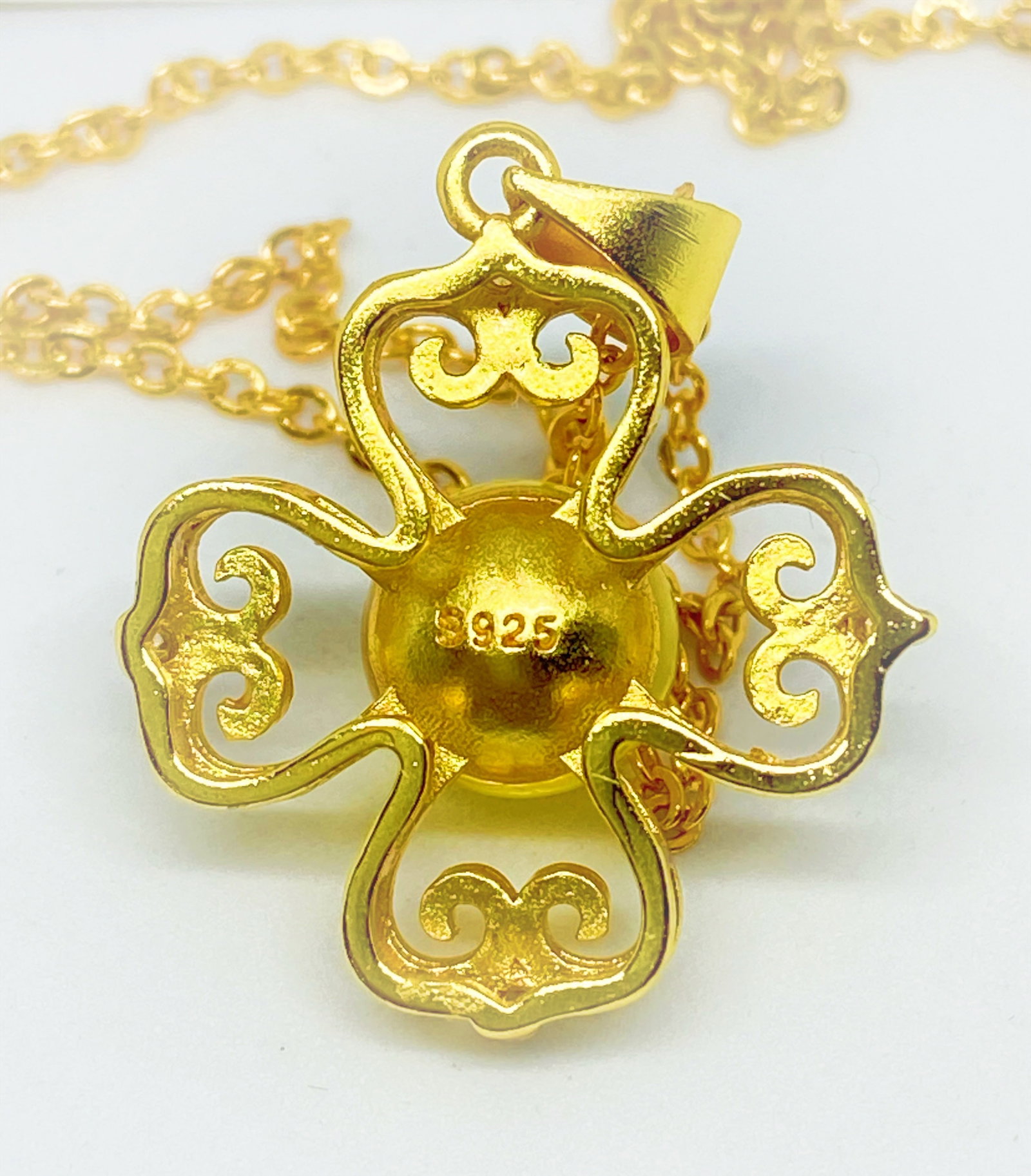 Gold gilt 925 Silver inlaid carved 3D flower Necklace - 3