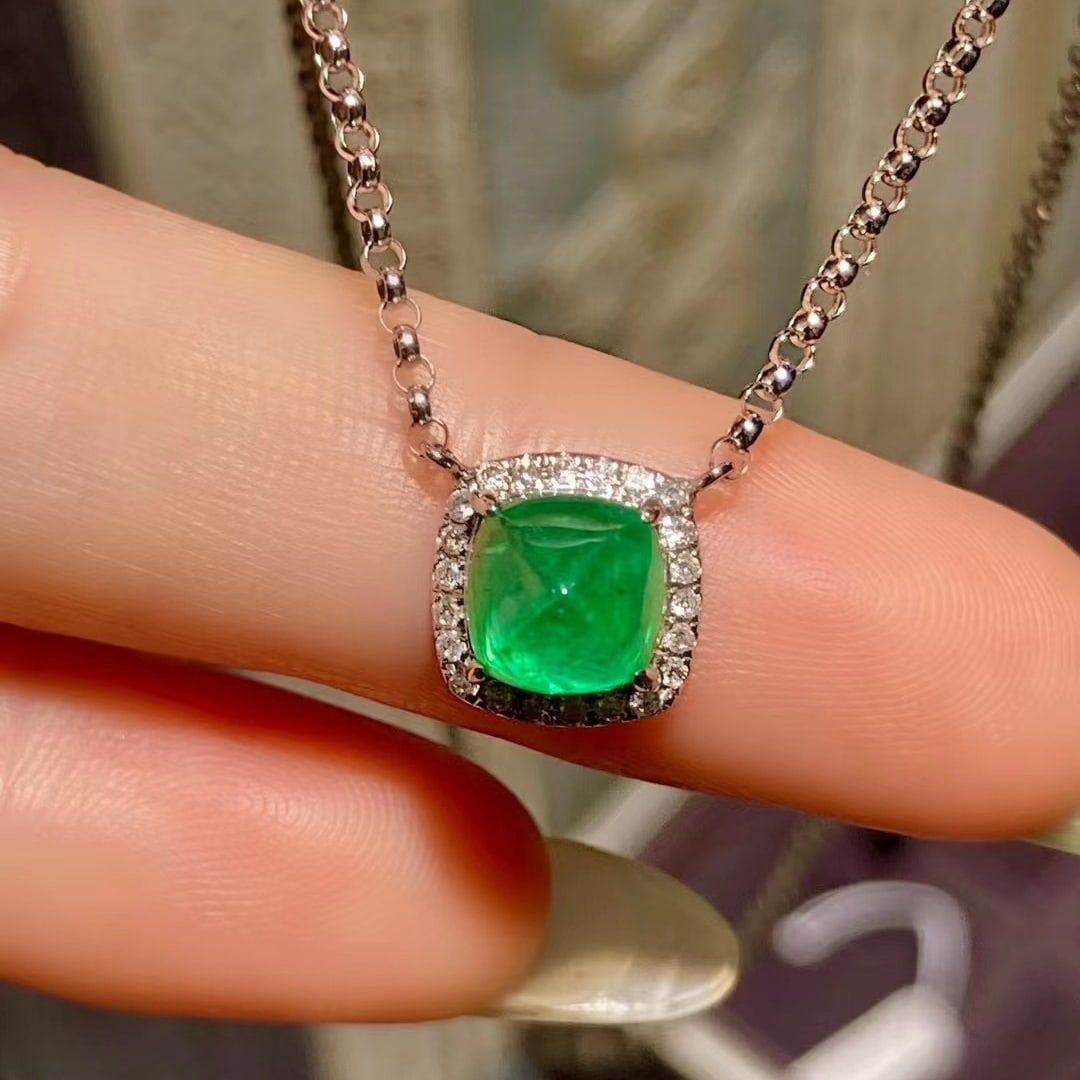 14K GOLD 1.50 CT VIVID GREEN NATURAL EMERALD & DIAMOND NECKLACE - 3