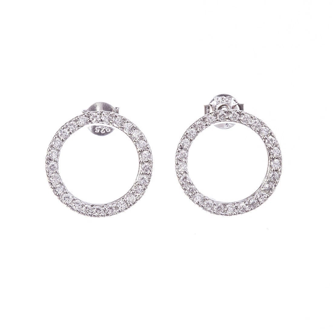 Sterling Silver Circle Eternity Cubic Zirconia Earrings - 2
