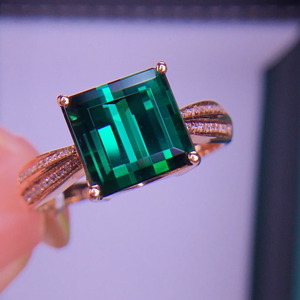 14K GOLD 4.3 CT NATURAL TOURMALINE & DIAMOND RING - 2