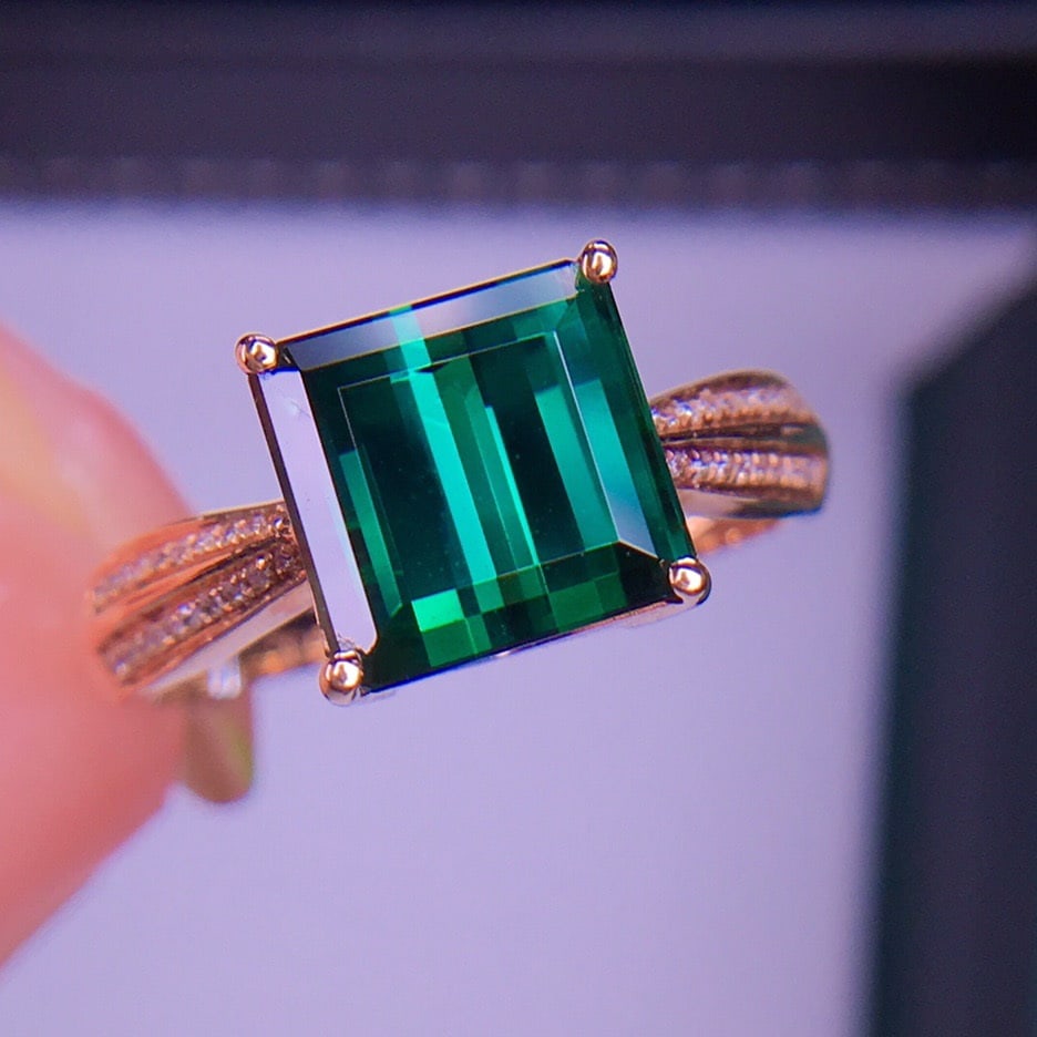 14K GOLD 4.3 CT NATURAL TOURMALINE & DIAMOND RING - 7