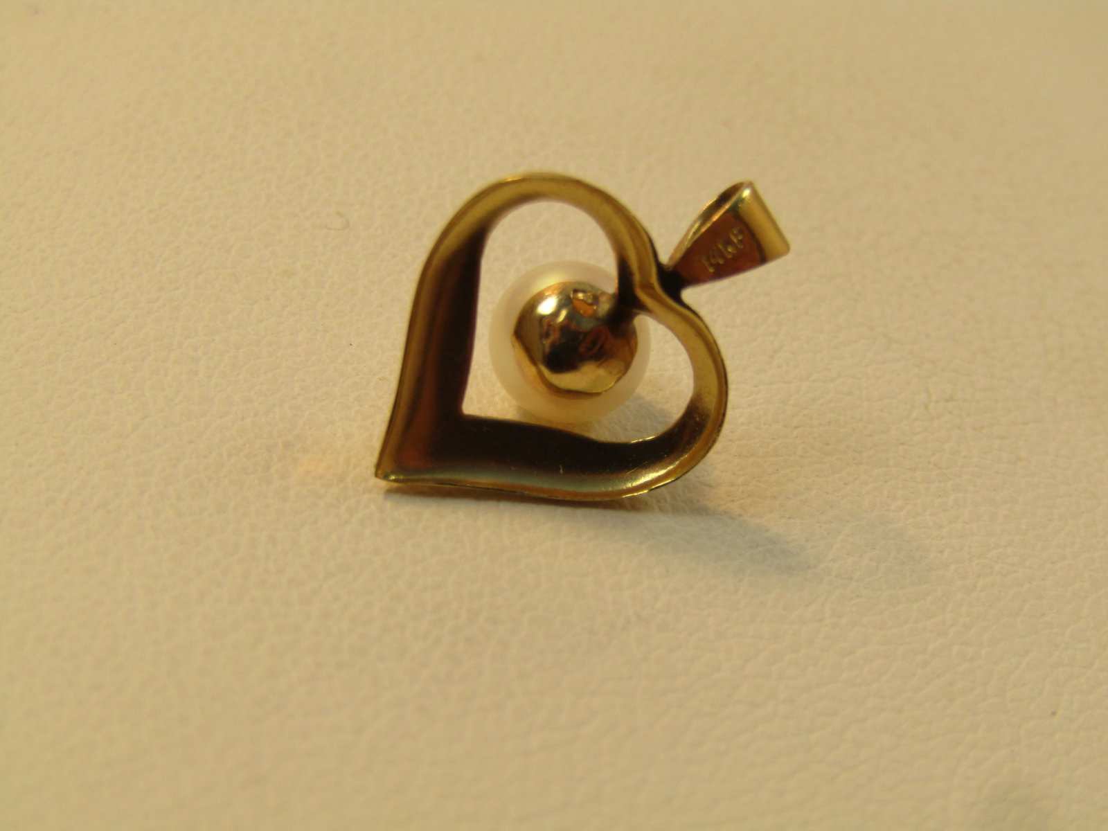 Vintage 14kt Cultured Pearl Heart Pendant, 1970's-1980's - 5