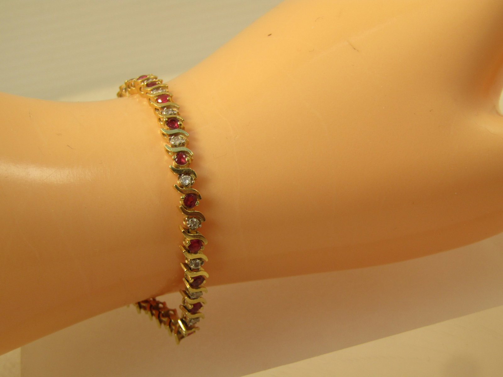 Vintage 14kt Ruby & Diamond Tennis Bracelet, 7.25", Signed, 1980's - 7