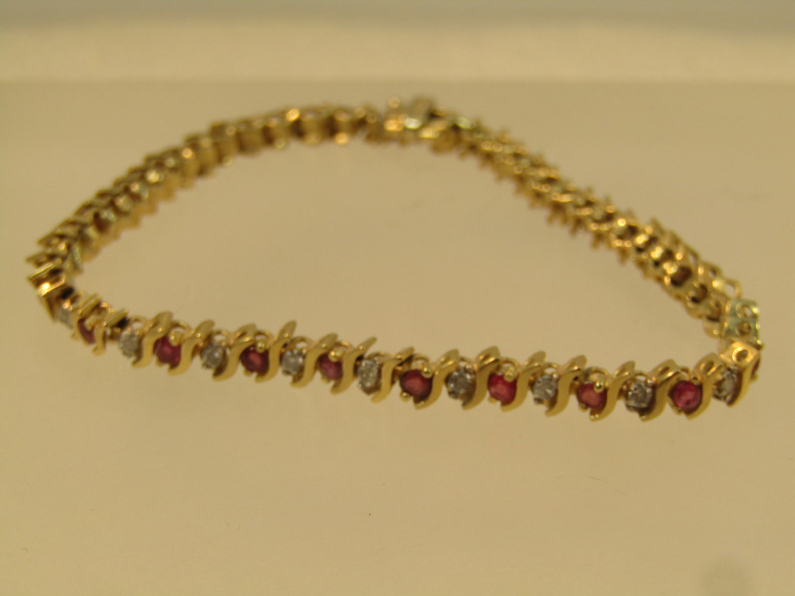 Vintage 14kt Ruby & Diamond Tennis Bracelet, 7.25", Signed, 1980's - 8