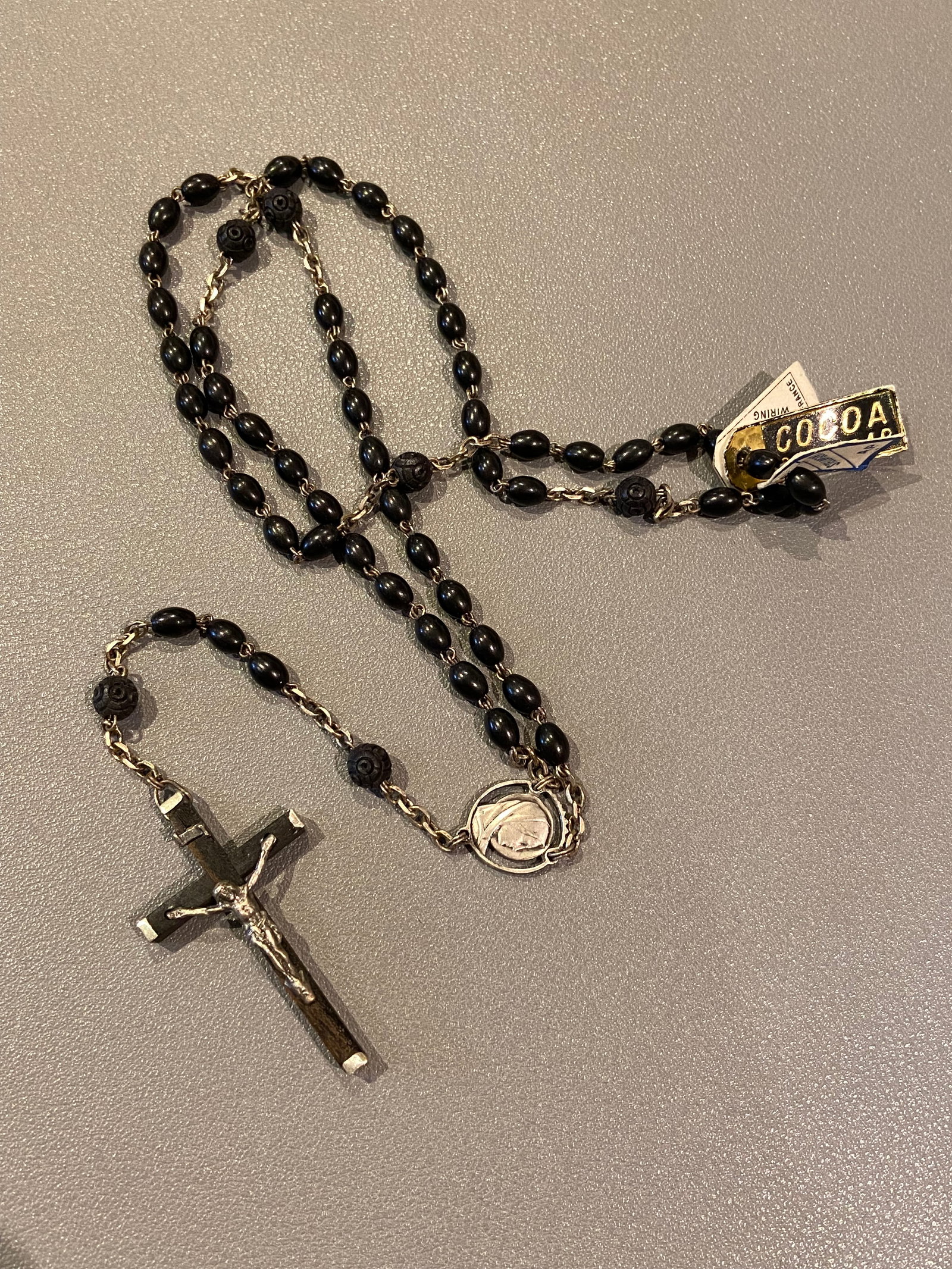 Vintage French Ebony Wood Cocoa beads Rosary with stellargent - 2