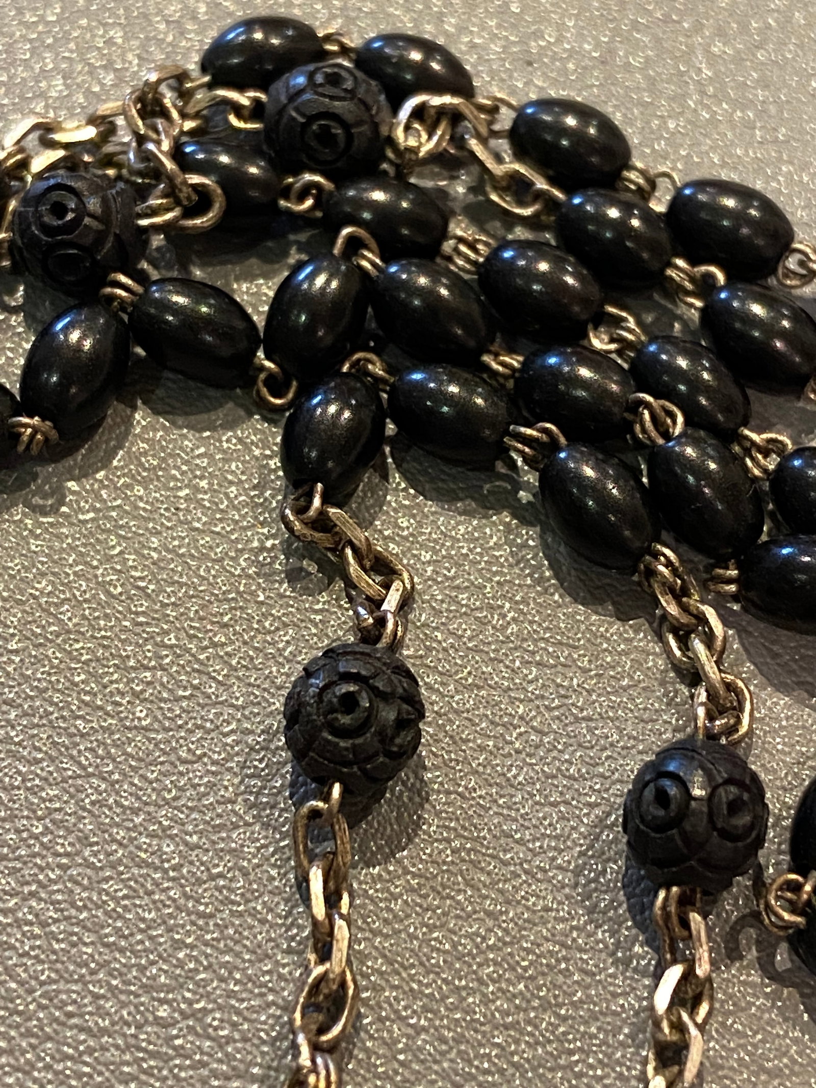 Vintage French Ebony Wood Cocoa beads Rosary with stellargent - 8