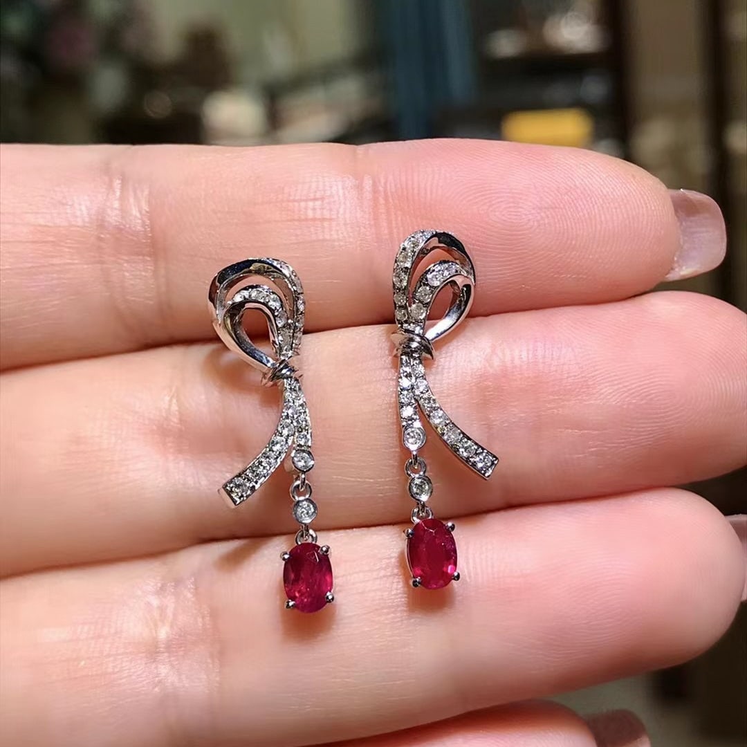 14K GOLD 1.29 CTW VIVID RED NATURAL RUBY & DIAMOND EARRINGS (1 of 4)