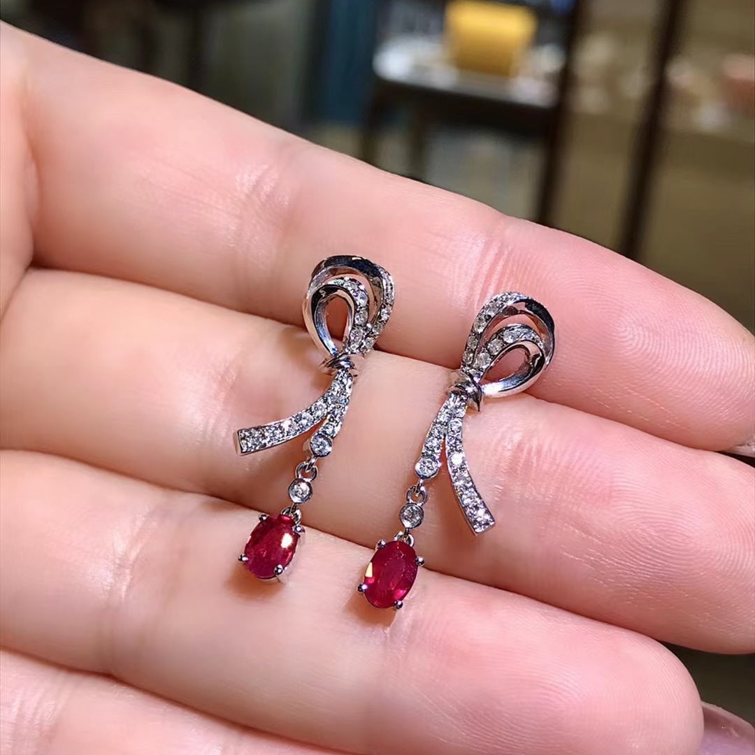 14K GOLD 1.29 CTW VIVID RED NATURAL RUBY & DIAMOND EARRINGS - 2
